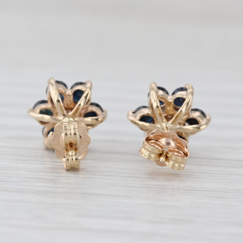 0.60ctw Blue Sapphire Flower Stud Earrings 10k Yellow Gold Floral Studs