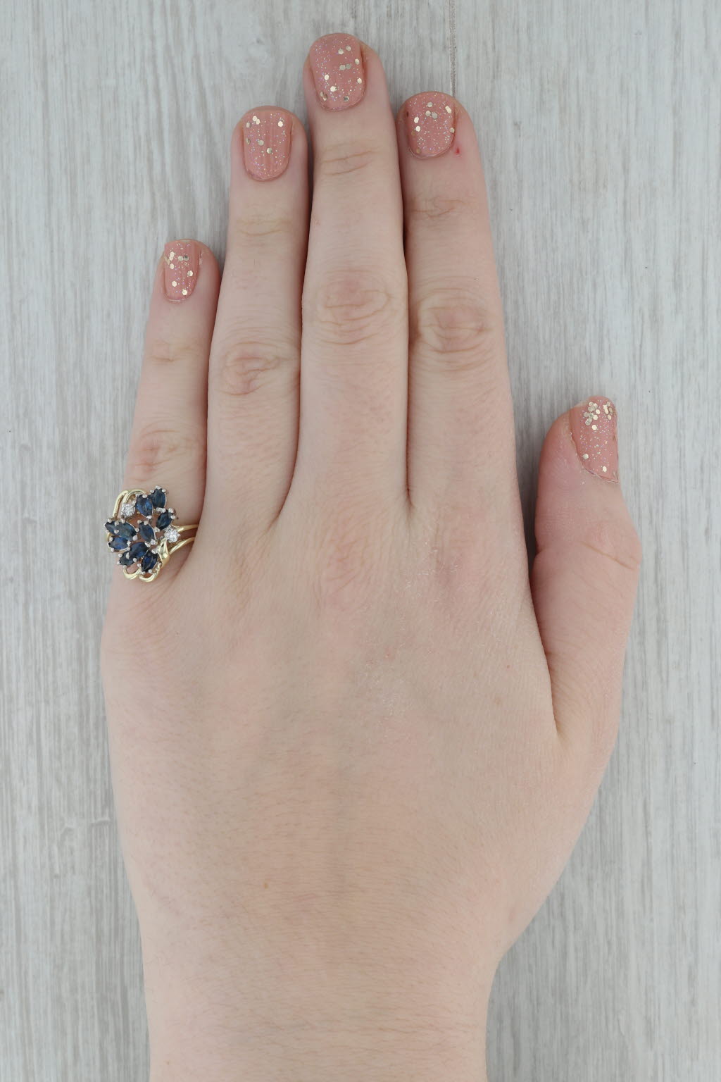 Dark Gray 1.70ctw Blue Sapphire Diamond Cluster Ring 14k Yellow Gold Size 6