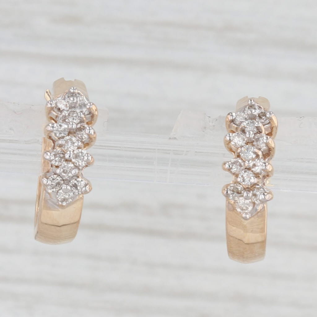 Light Gray 0.23ctw Diamond Hoop Earrings 14k Yellow Gold Snap Top Small Round Hoops