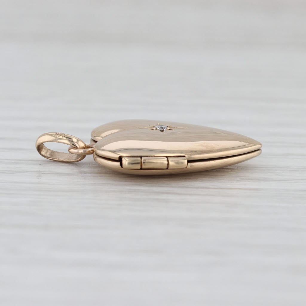 Vintage Diamond Accented Heart Locket Pendant 14k Yellow Gold