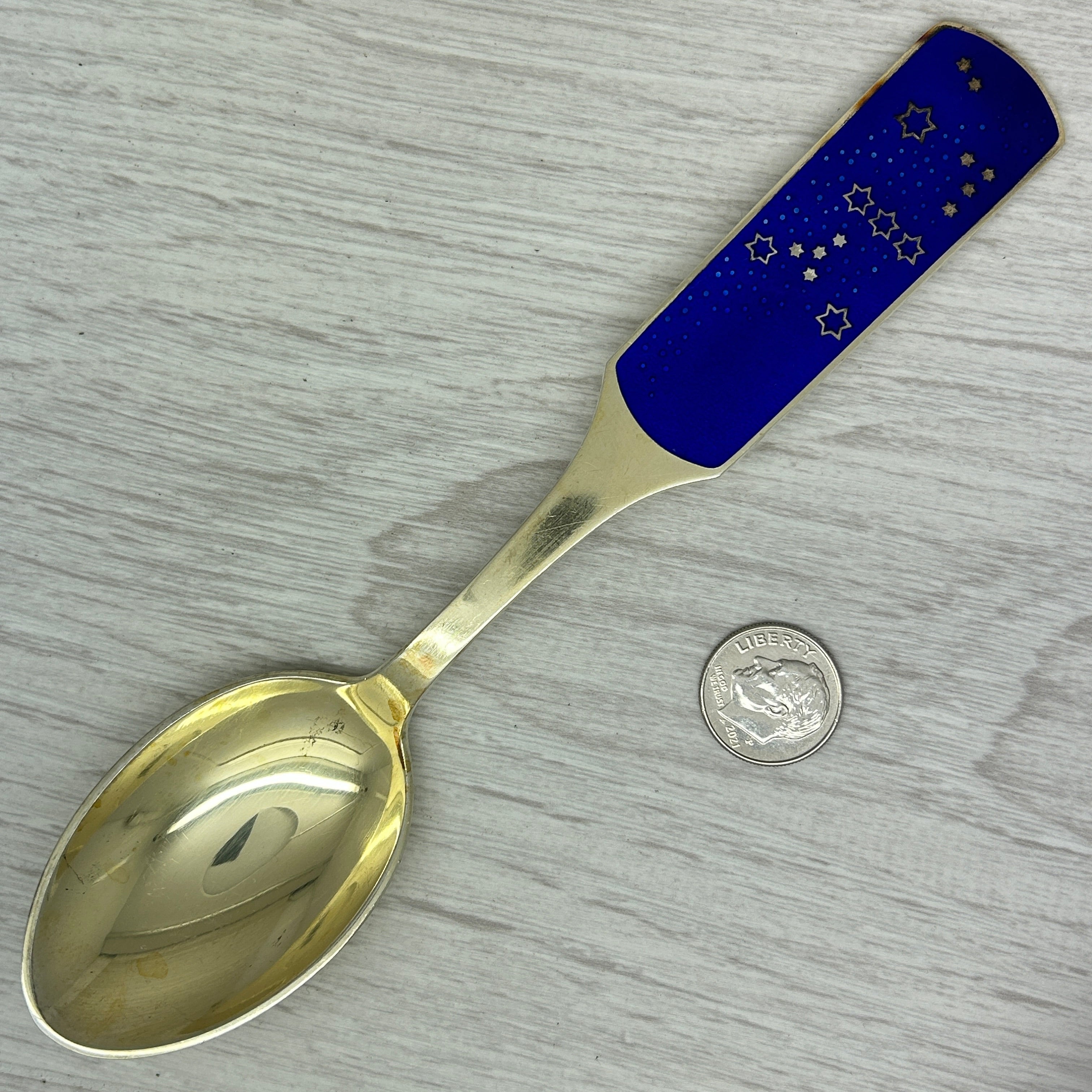 Dark Gray Vintage 1964 Anton Michelsen Sterling Silver & Enamel Christmas Spoon Denmark