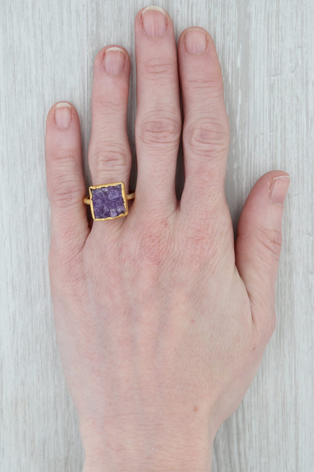 New Nina Nguyen Amethyst Druzy Ring Sterling Silver 22k Gold Vermeil Size 7