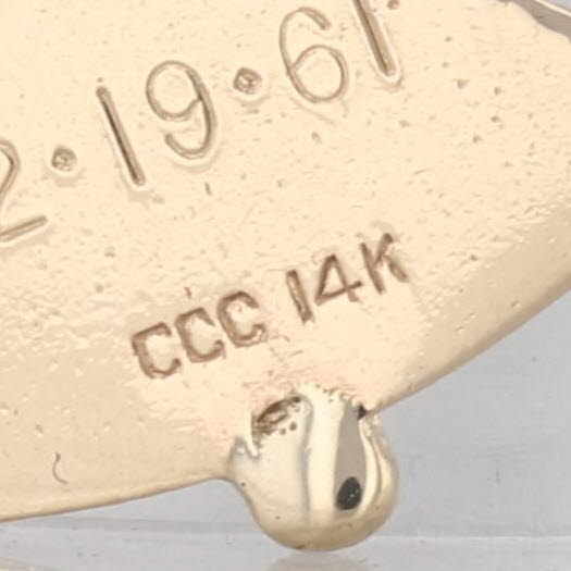 Vintage 10th Wedding Anniversary Bell Charm 14k Gold Enamel Engraved Pendant