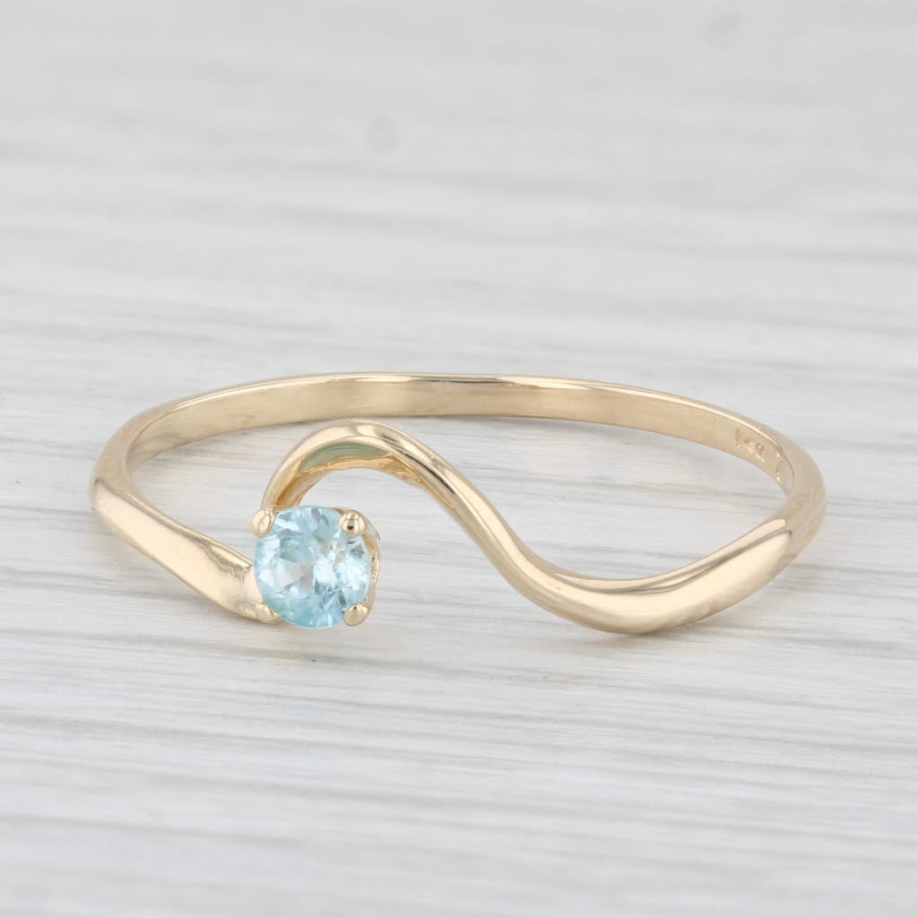 Light Gray 0.30ct Blue Zircon Solitaire Ring 14k Yellow Gold Size 10.5 Abstract Contoured