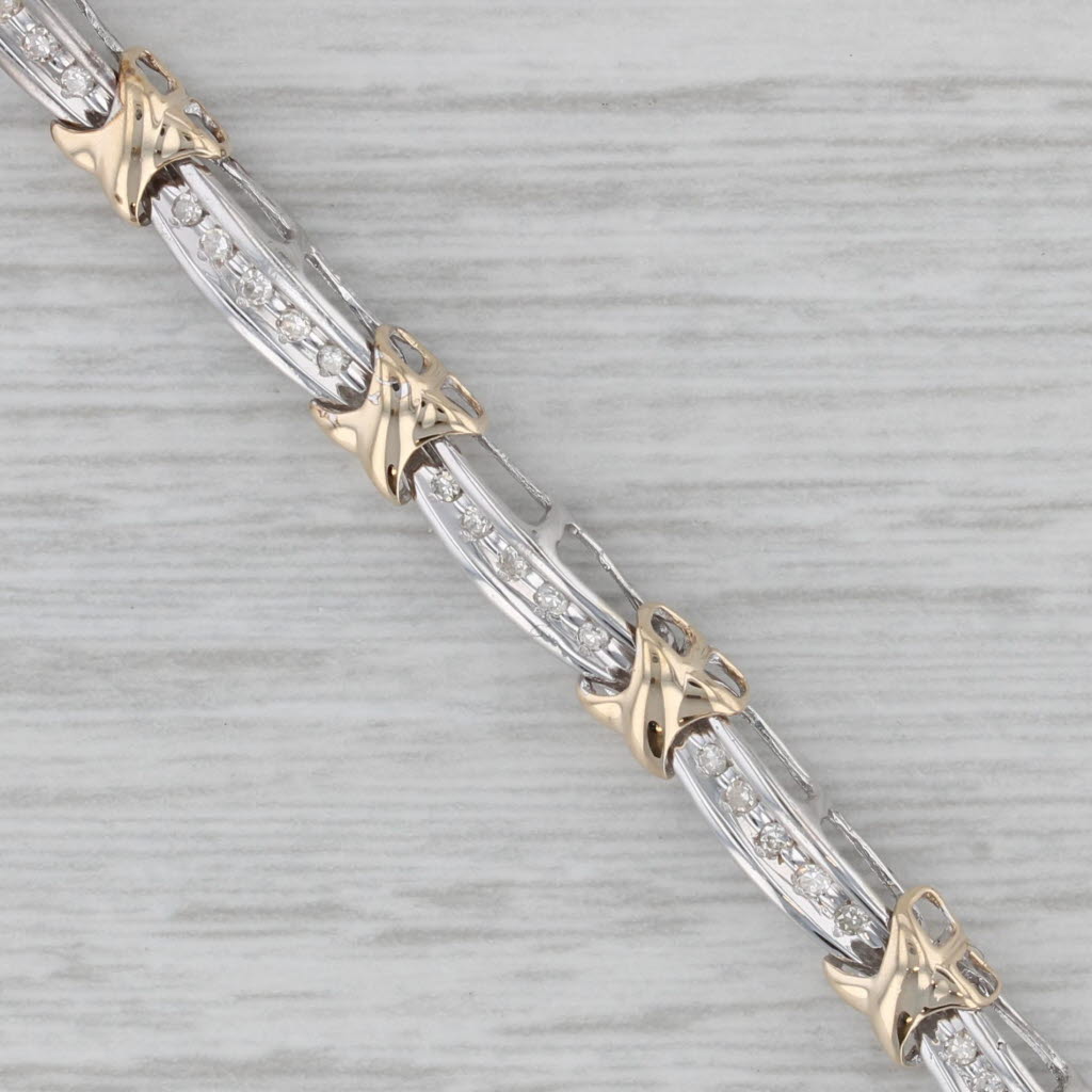 Gray 0.20ctw Diamond Bar X Link Bracelet 10k White Yellow Gold 7.25"