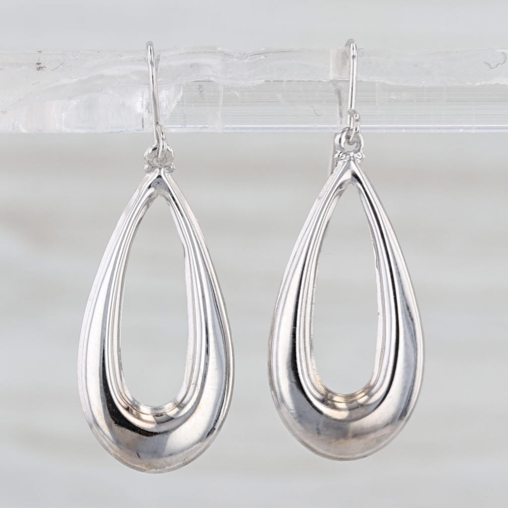 Lightweight Teardrop Dangle Earrings 10k White Gold Hook Post Drops