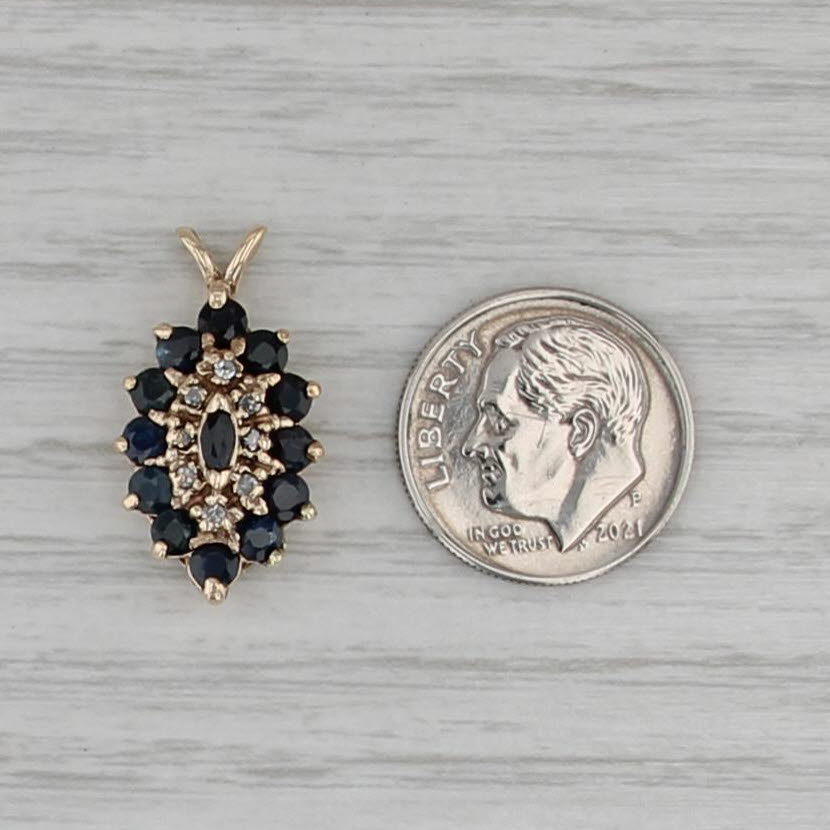 1.87ctw Blue Sapphire Diamond Marquise Pendant 10k Yellow Gold