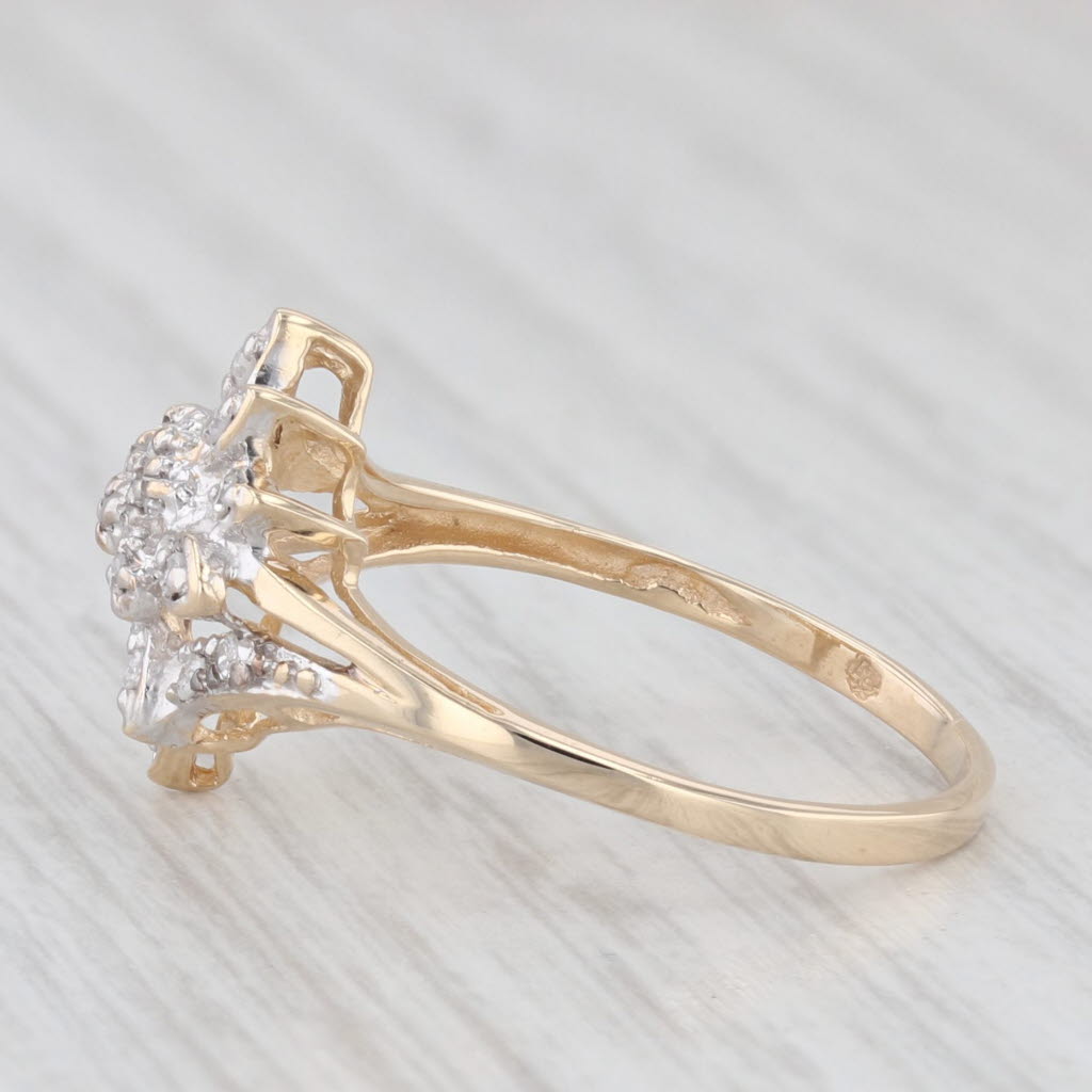 Light Gray Diamond Cluster Bypass Ring 10k Yellow Gold Size 7.5