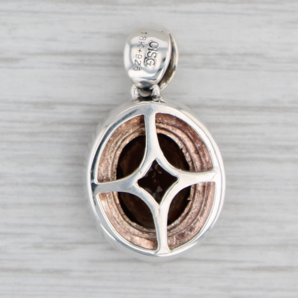 Gray 3.50ct Oval Smoky Quartz Pendant Sterling Silver 18k Gold