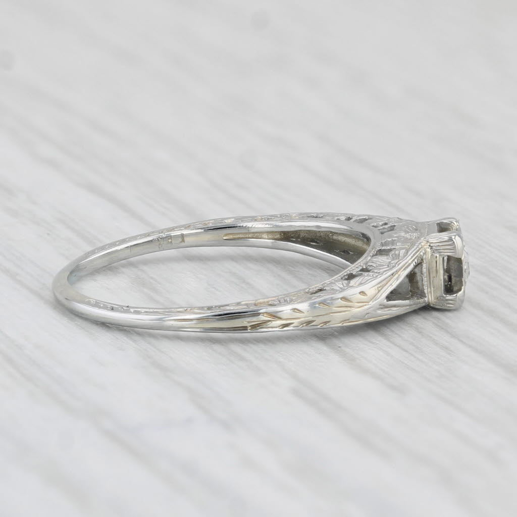 Light Gray Art Deco Diamond Solitaire Ring 18k White Gold Size 5.5 Vintage