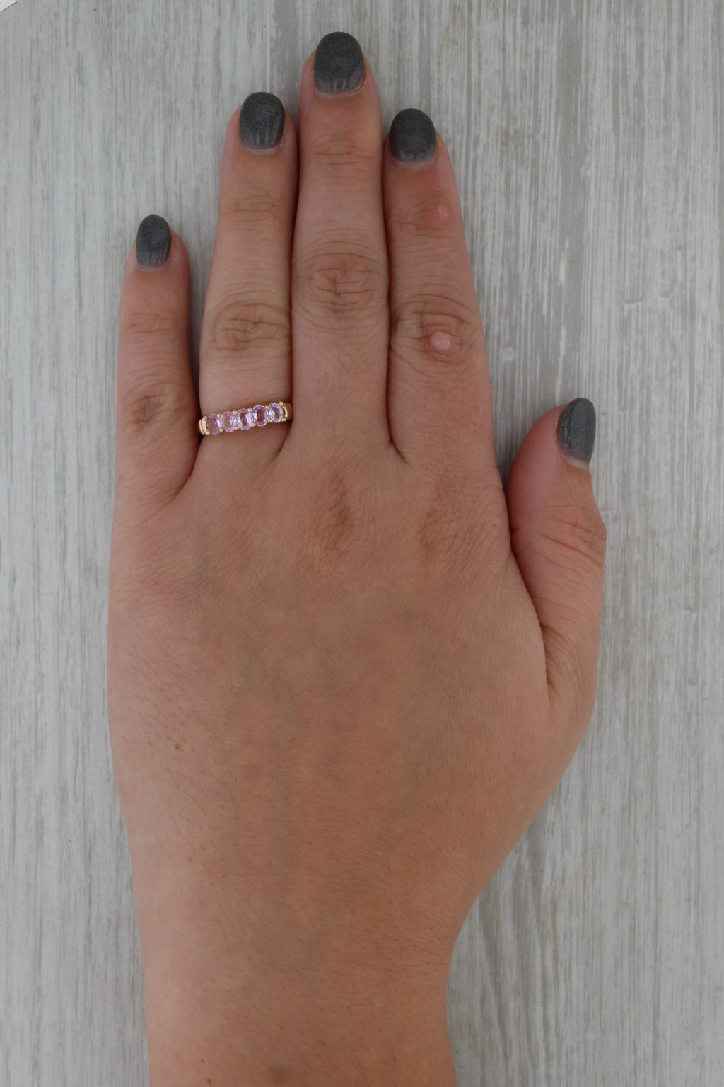 1.20ctw Tiered Pink Sapphire Ring 10k Yellow Gold Size 6 Stackable
