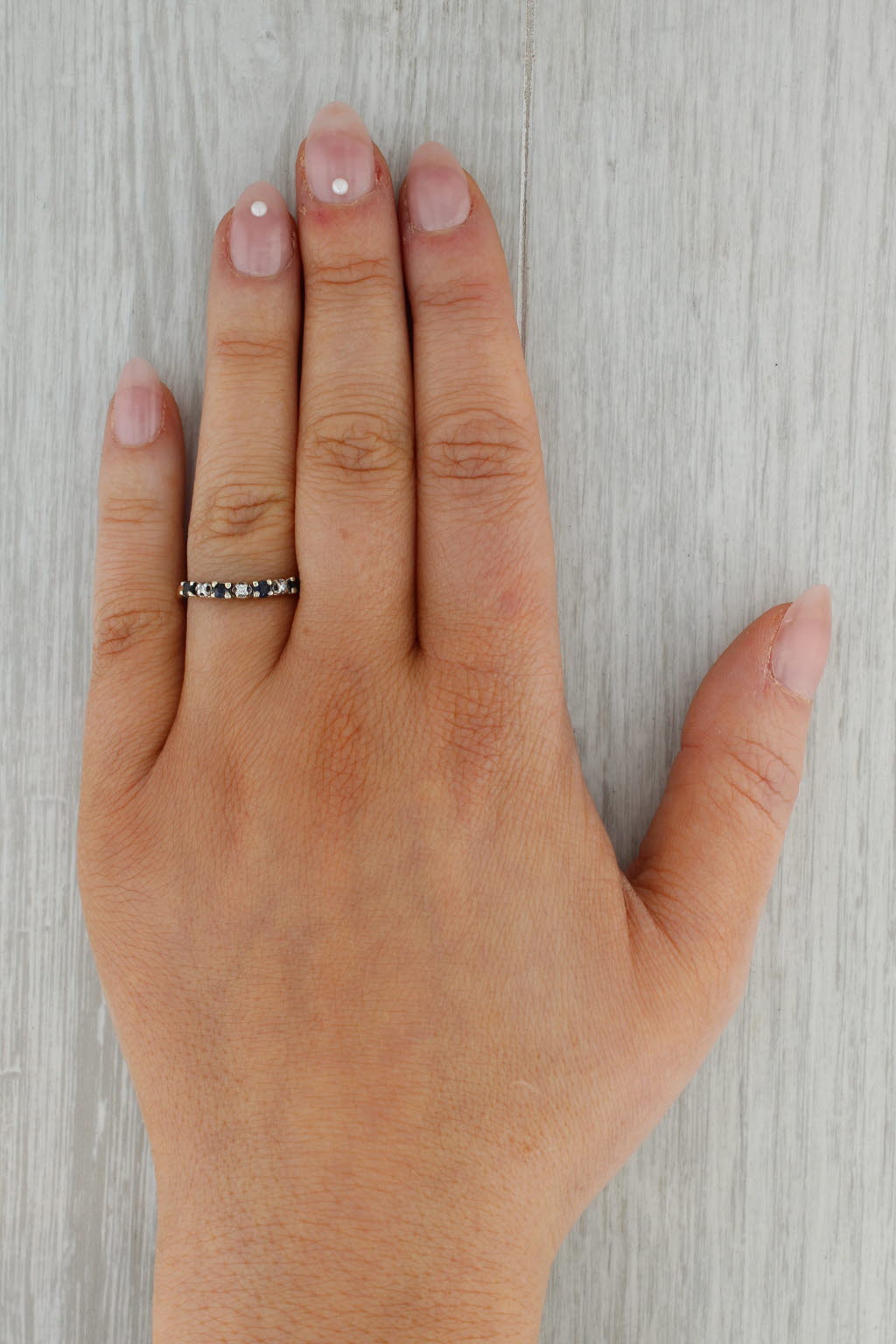 Rosy Brown 0.33ctw Blue Sapphire Diamond Contoured Ring Guard Stackable Size 6.75 14k Gold