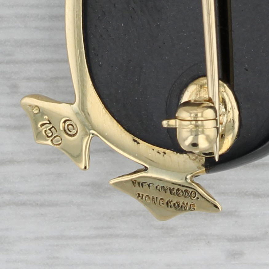 Gray Tiffany Penguin Brooch Black Jade White Mother of Pearl 18k Yellow Gold Pin