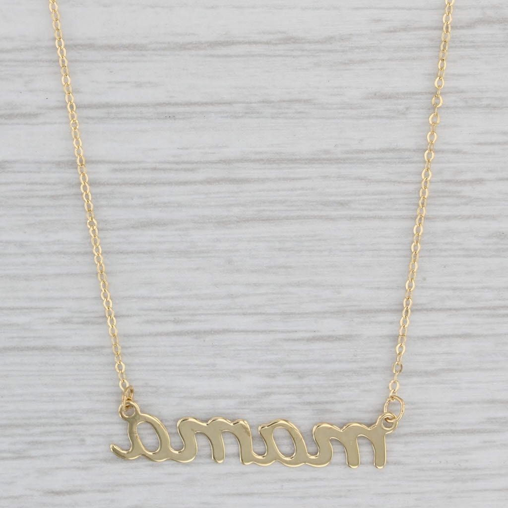 Gray New Mama Pendant Necklace 14k Yellow Gold 17"-18" Cable Chain