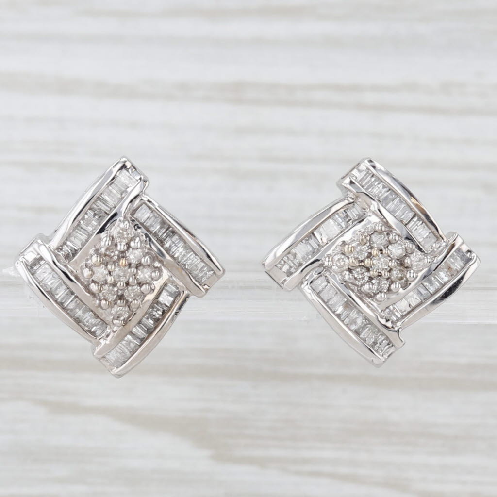 Light Gray 1ctw Diamond Cluster Halo Stud Earrings 10k White Gold