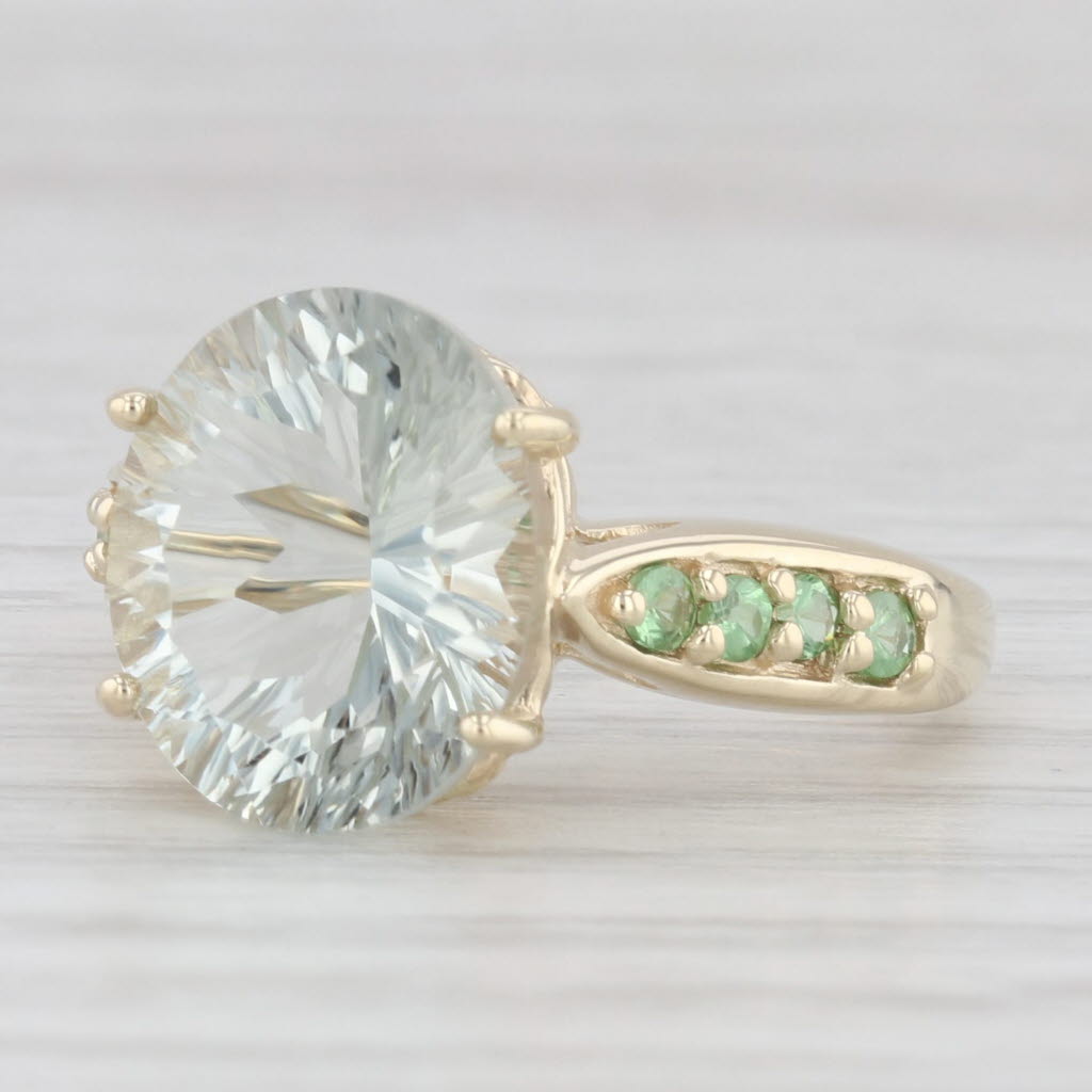 Light Gray 5.90ctw Prasiolite Green Amethyst Mint Garnet Ring 10k Yellow Gold Size 6