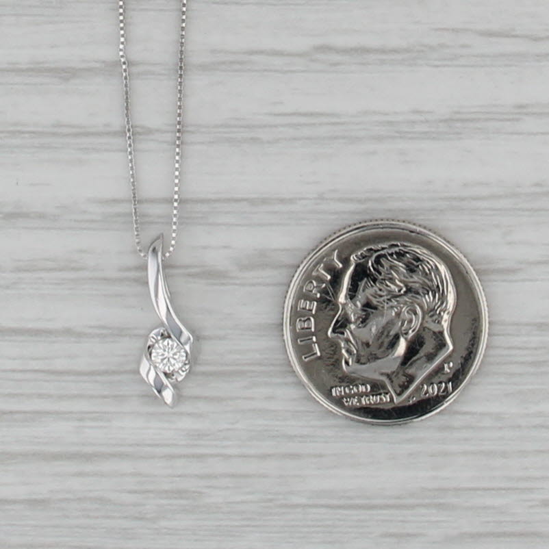 0.10ctw Diamond Solitaire Drop Pendant Necklace 10k White Gold 22.75" Box Chain
