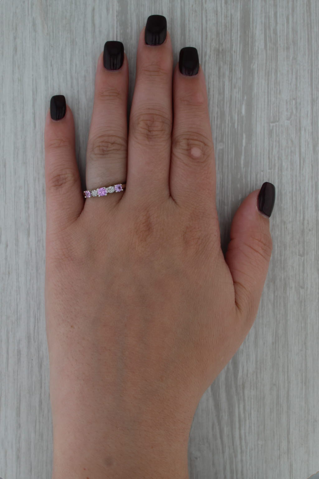 0.59ctw Pink Sapphire Diamond Ring 14k White Gold Size 7 Stackable