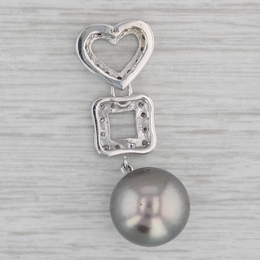 Gray Gray Cultured Pearl 0.20ctw Diamond Heart Pendant 14k White Gold