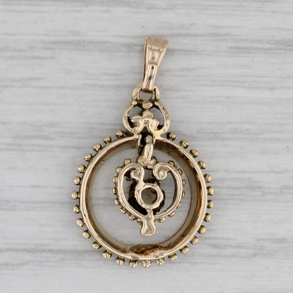Gray Vintage Opal Pendant 14k Yellow Gold Small Drop