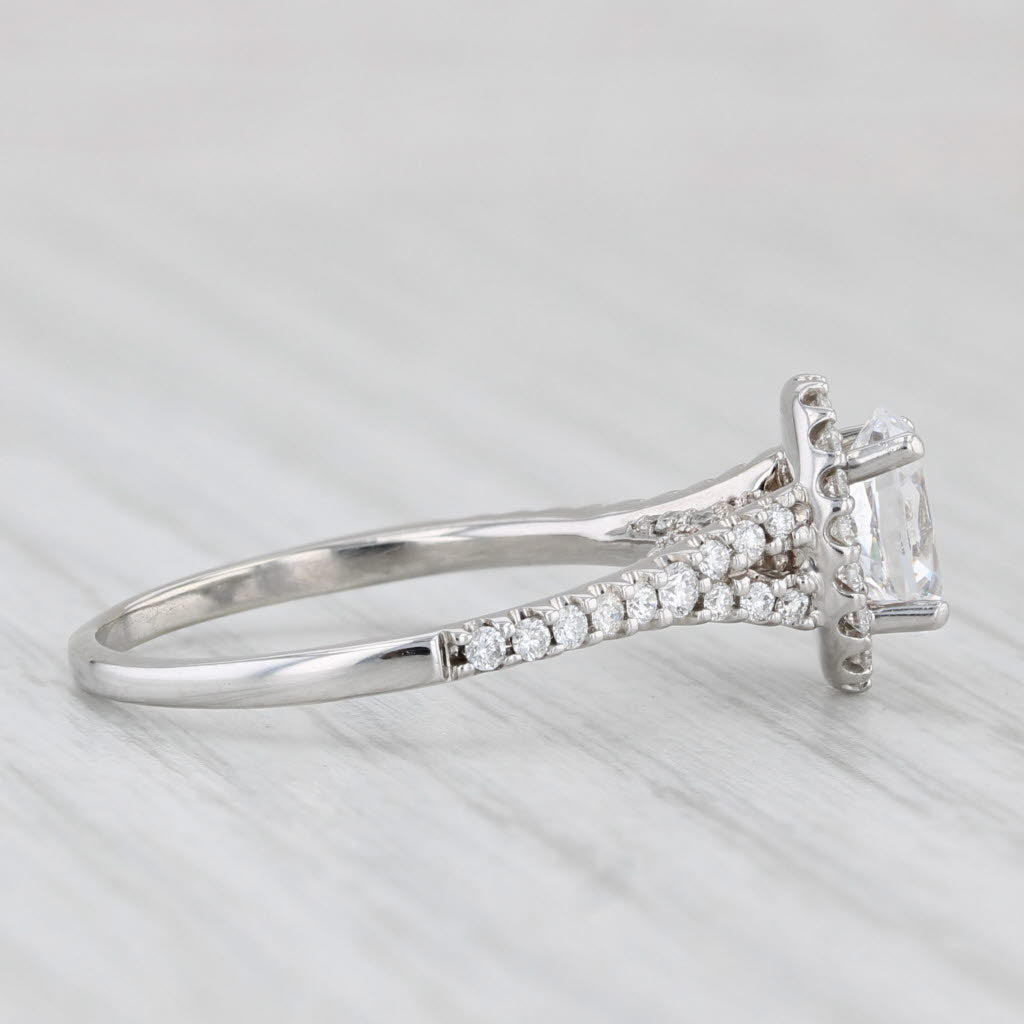 Light Gray 0.86ctw Oval Diamond Halo Semi Mount Engagement Ring 18k White Gold Size 6.25