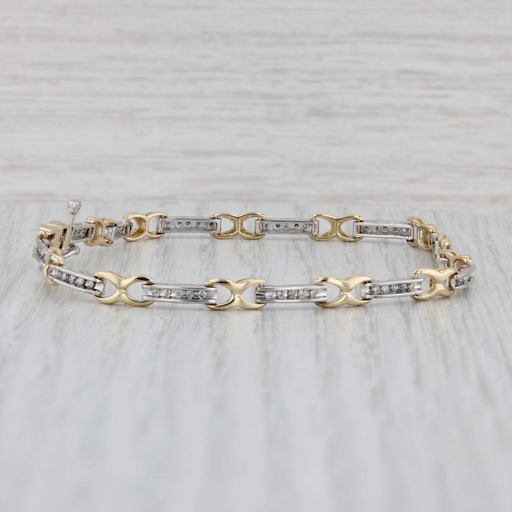 Gray 0.40ctw Diamond Bar X Link Bracelet 10k White Yellow Gold 7.25" 4.1mm