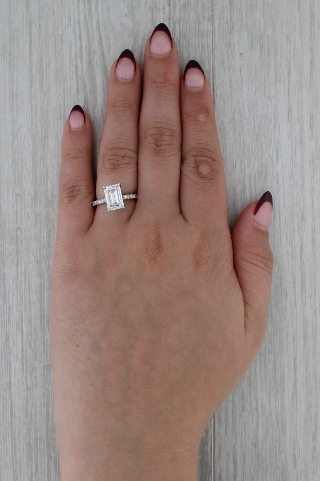 New IGI 3.66ctw Emerald Cut Lab Grown Diamond Engagement Ring 14k White Gold