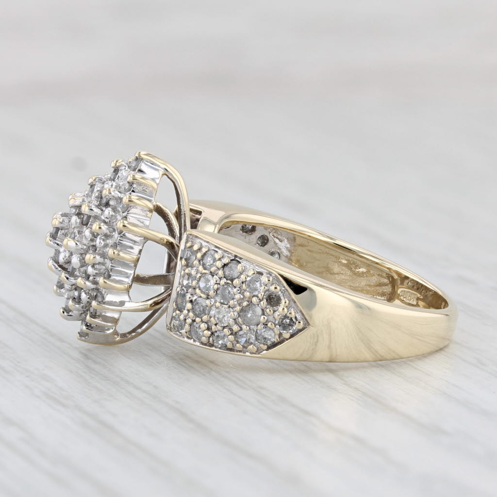 Light Gray 0.97ctw Diamond Cocktail Cluster Ring 10k Yellow Gold Size 7