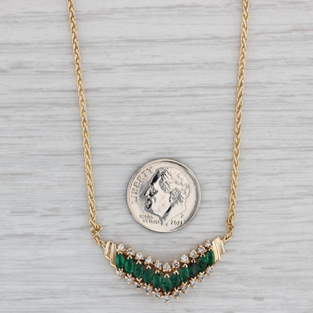 Gray 1.34ctw Emerald Diamond V Necklace 14k Yellow Gold 15.5" Wheat Chain