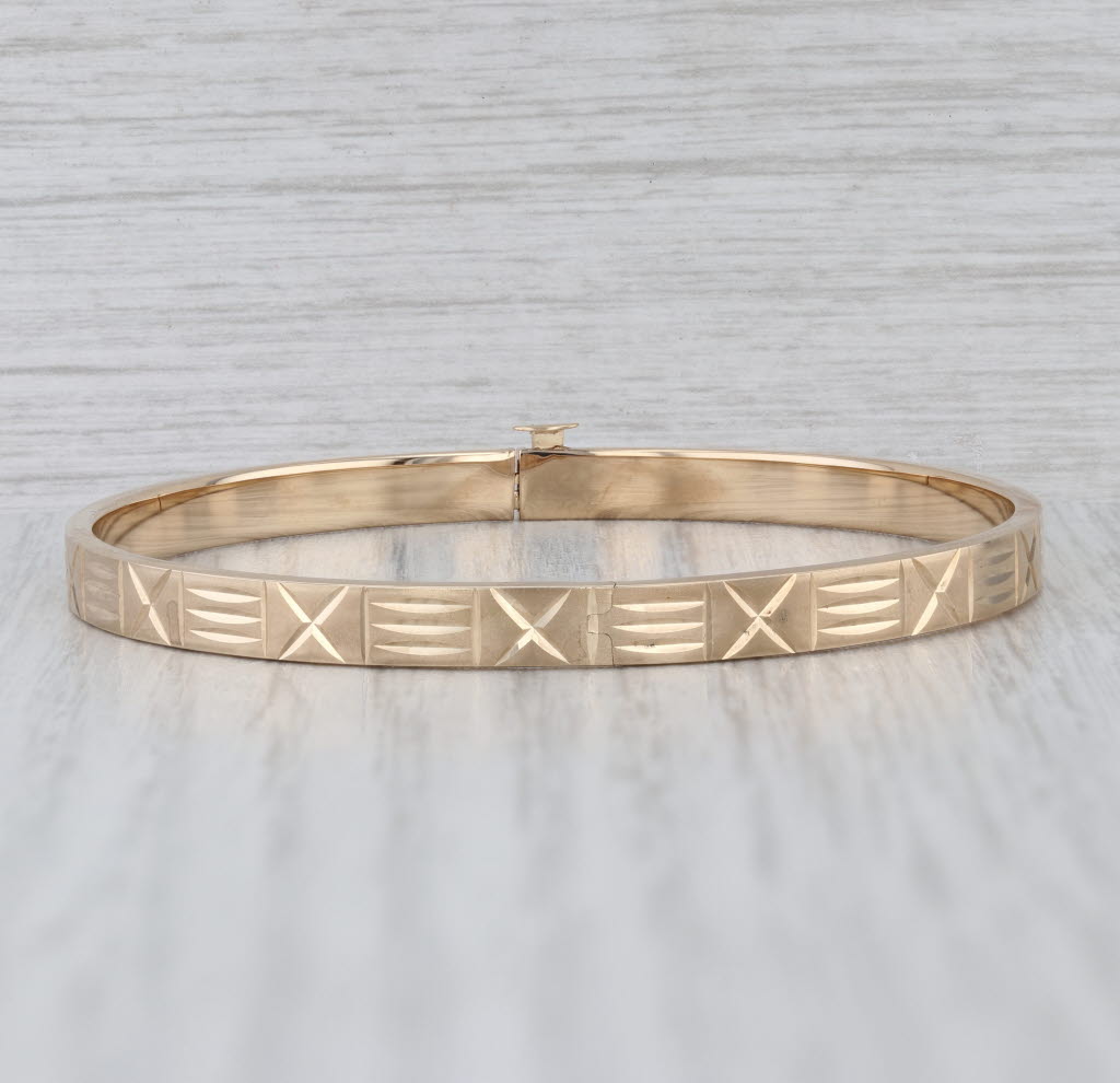 7.25" Patterned Bangle Bracelet 14k Yellow Gold 4.7mm