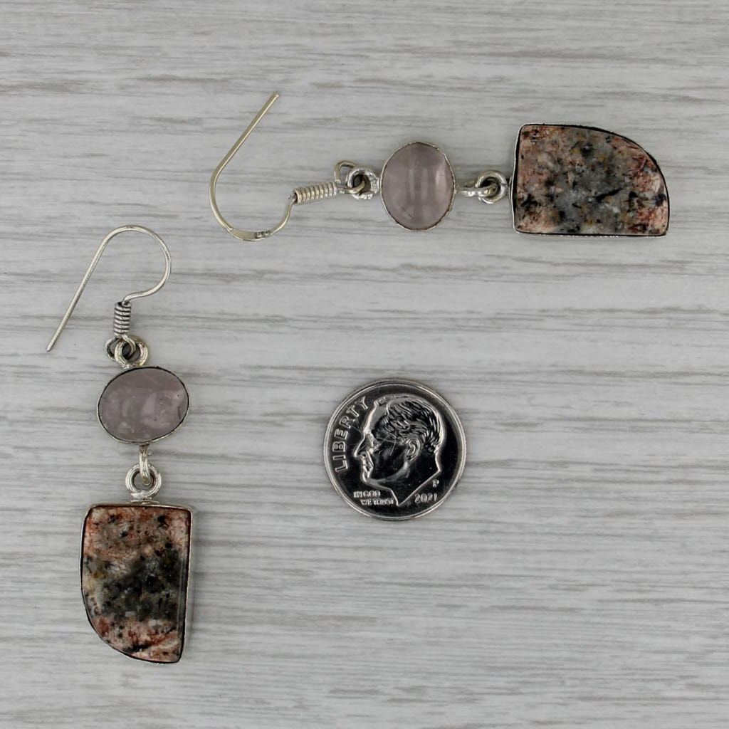 Quartz Chalcedony Dangle Statement Earrings Sterling Silver Hook Posts