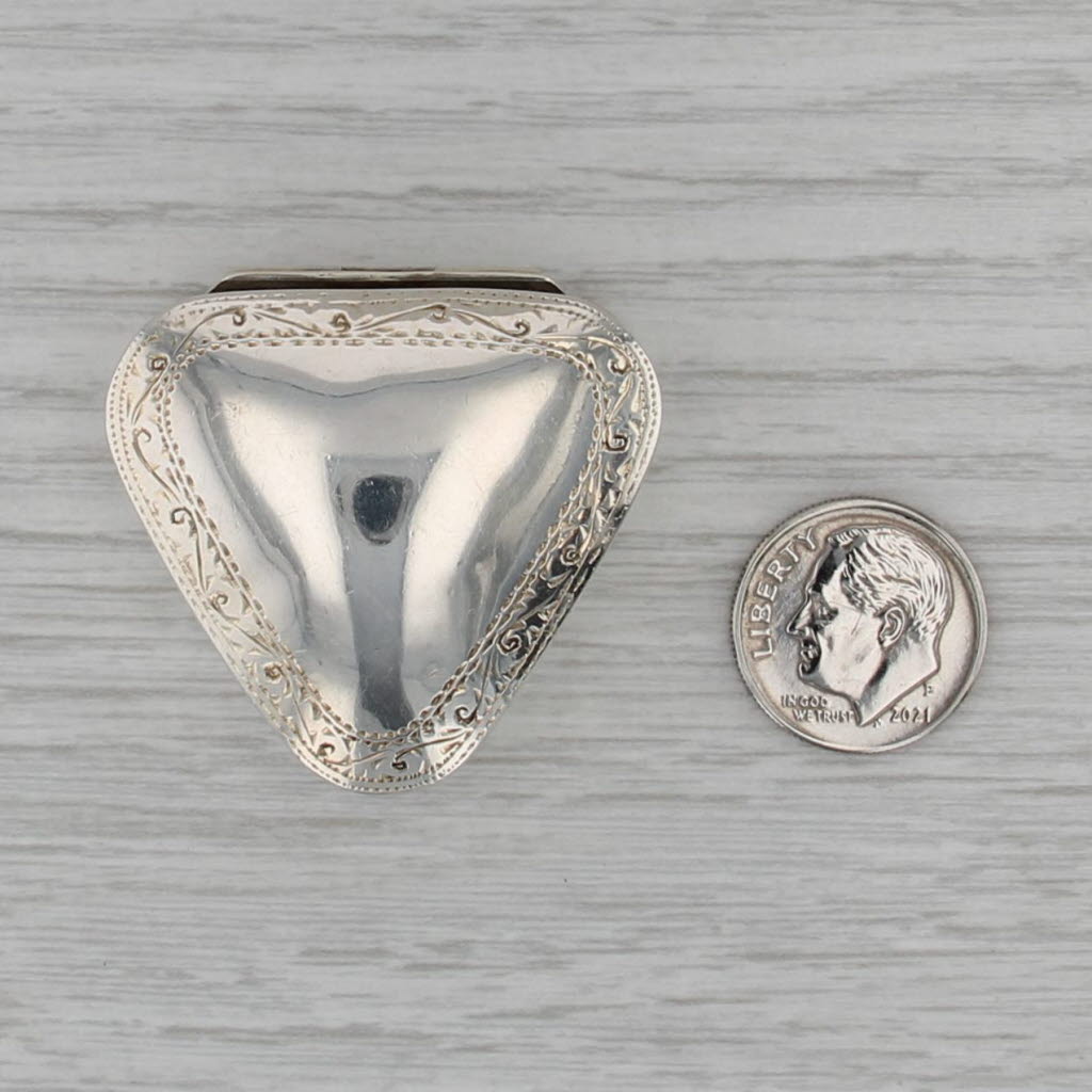 Sterling Silver Snuff / Pill Box Engravable Floral Border Vintage Opens