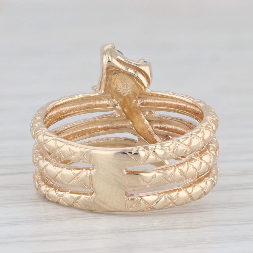 Light Gray Vintage Richard Klein Coiled Snake Ring Emerald Diamond 10k Yellow Gold Size 6
