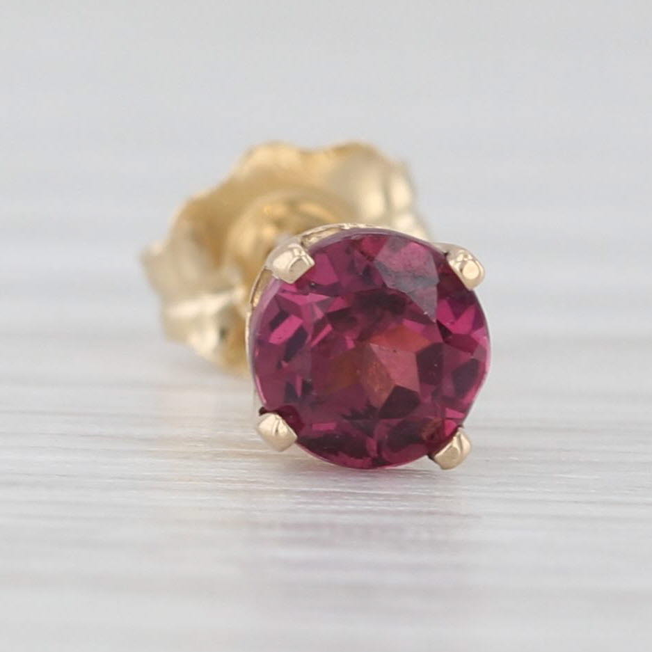 Light Gray Single 0.40ct Round Rhodolite Garnet Stud Solitaire Earring 14k Yellow Gold
