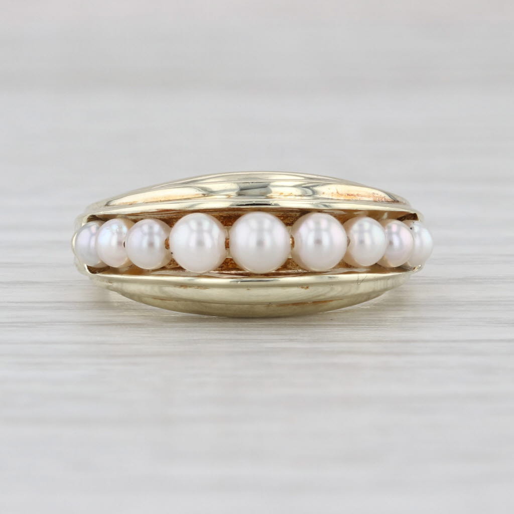 Graduated Cultured Pearl Beveled Ring 14k Yellow Gold Size 6