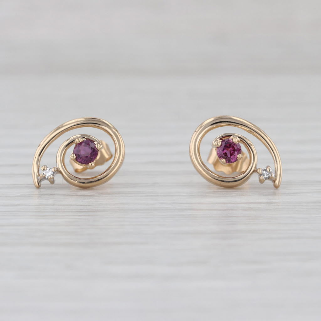 0.26ctw Ruby Diamond Swirl Stud Earrings 14k Yellow Gold Studs