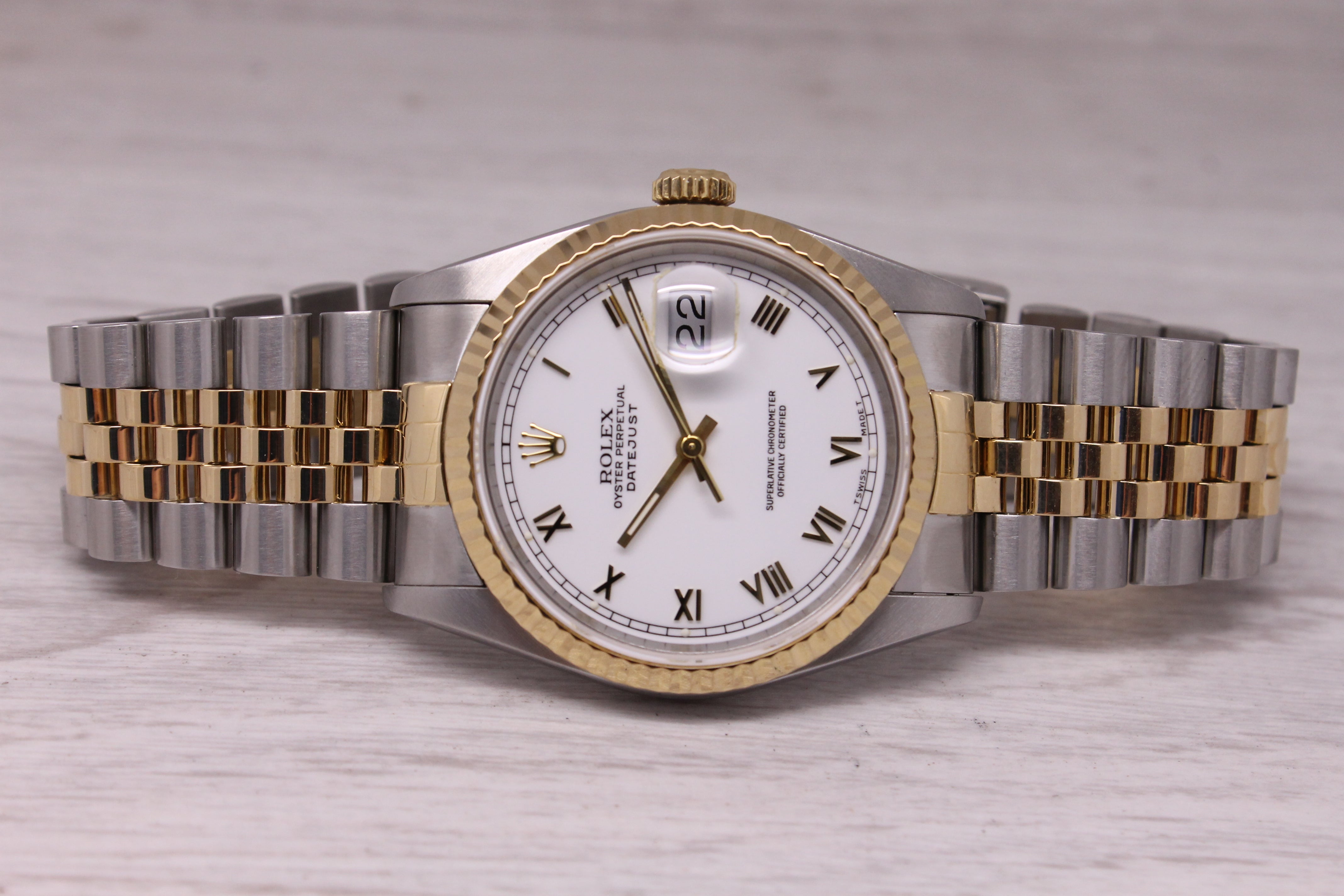 Vintage 1993 Rolex Datejust 16233 18k Steel Mens Watch Jubilee Box Papers Roman