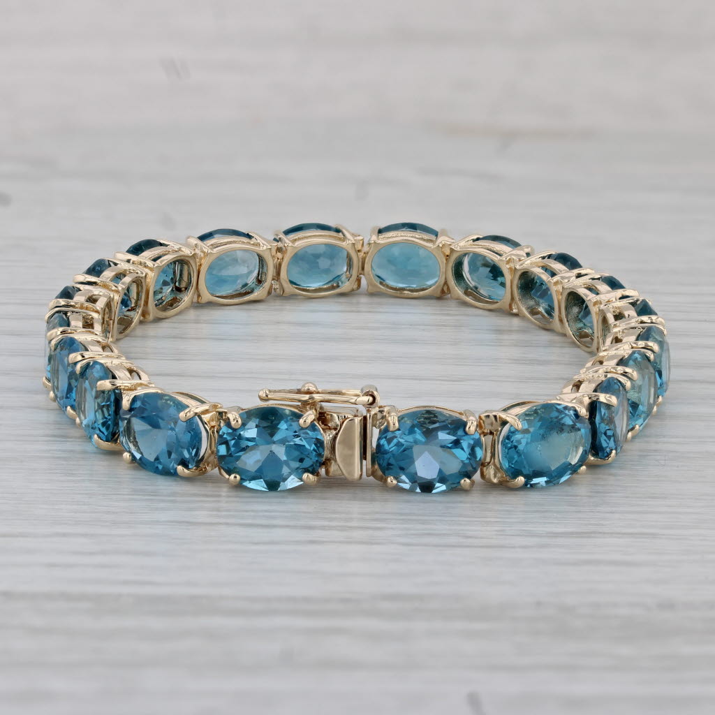Gray 40ctw London Blue Topaz Tennis Bracelet 14k Yellow Gold 7" AS IS