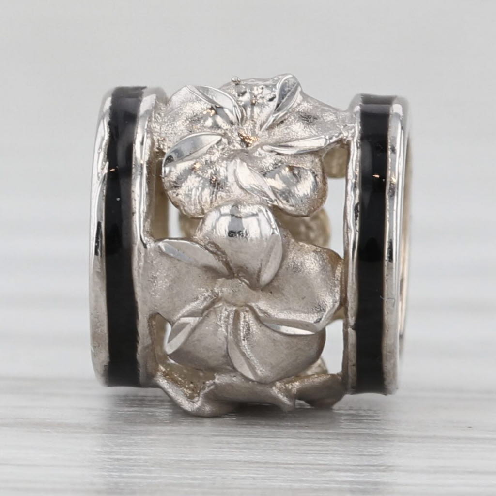Light Gray Flower Bead Slide Charm Pendant 14k White Gold Enamel