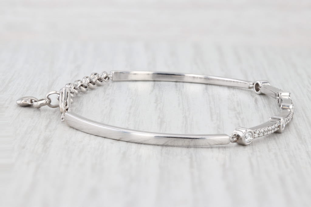 Light Gray 0.75ctw Diamond Bar Links Bracelet 14k White Gold Adjustable 6.5"-8.25"