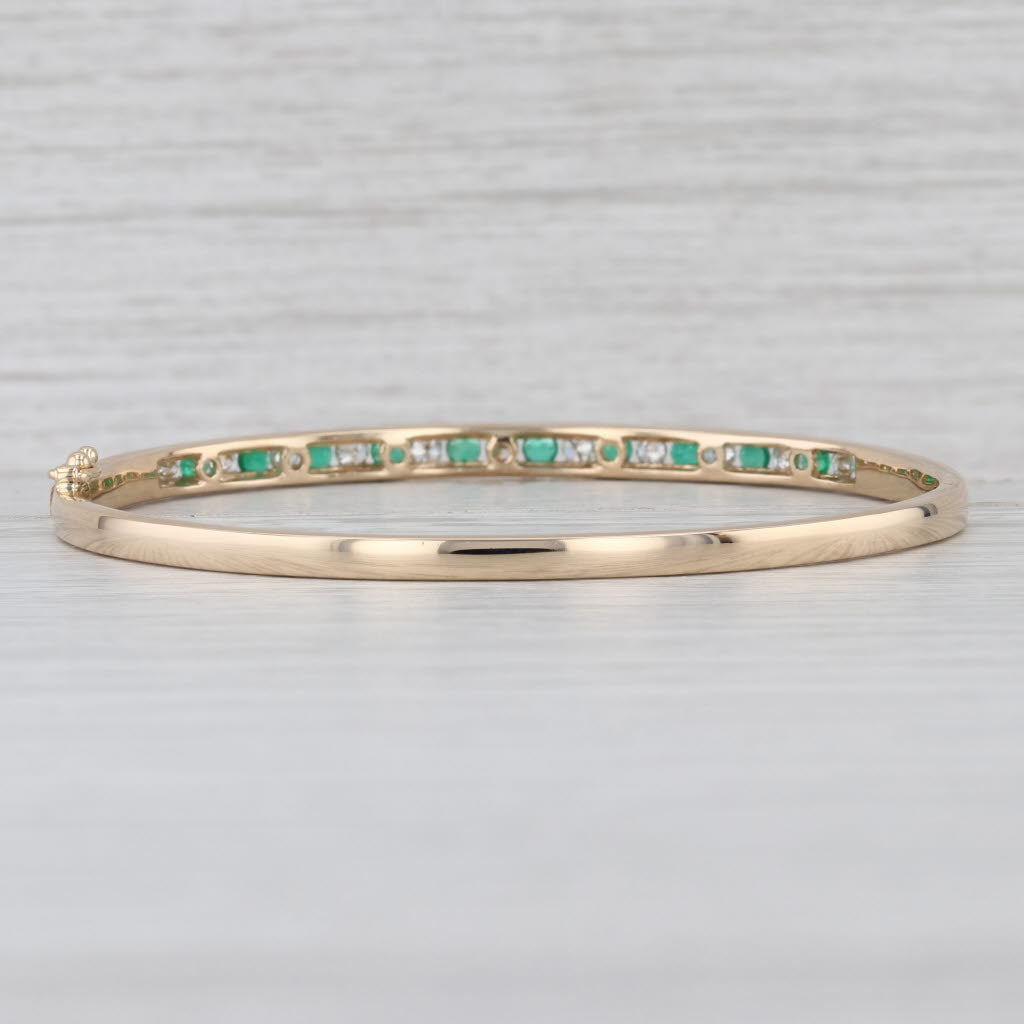1.28ctw Emerald Diamond Bangle Bracelet 14k Yellow Gold 6.75" Hinged