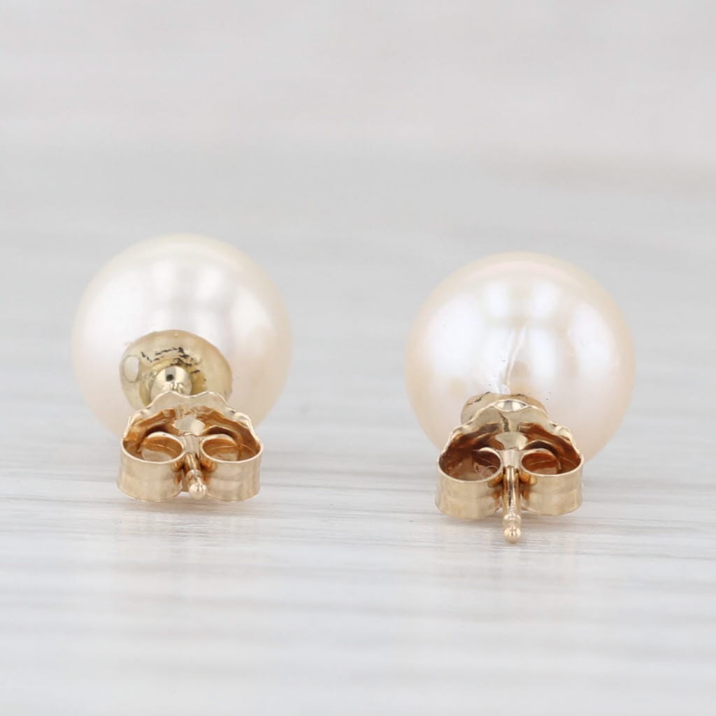 Light Gray 8mm Cultured Pearl Stud Earrings 14k Yellow Gold