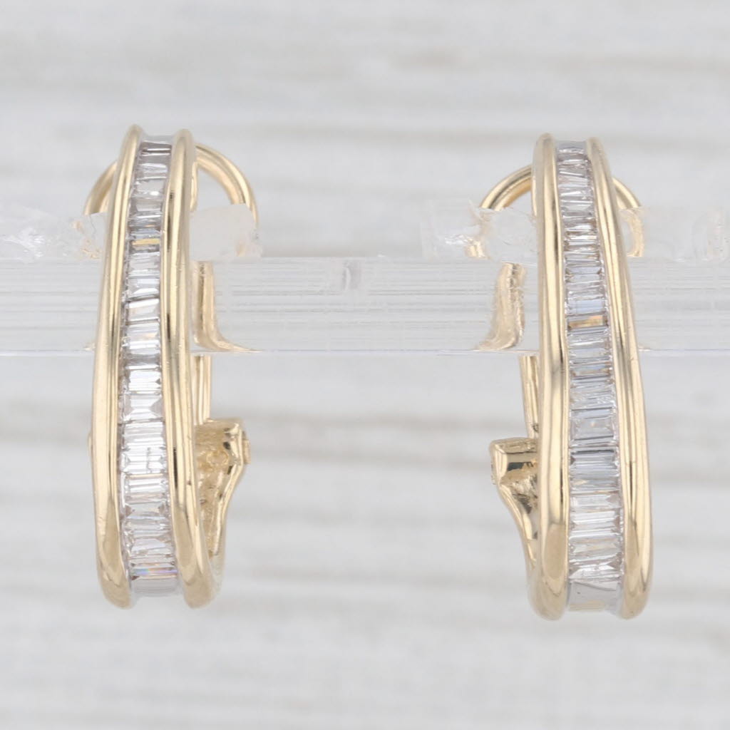 Light Gray 1ctw Diamond Journey J-Hook Earrings 14k Yellow Gold Omega Backs