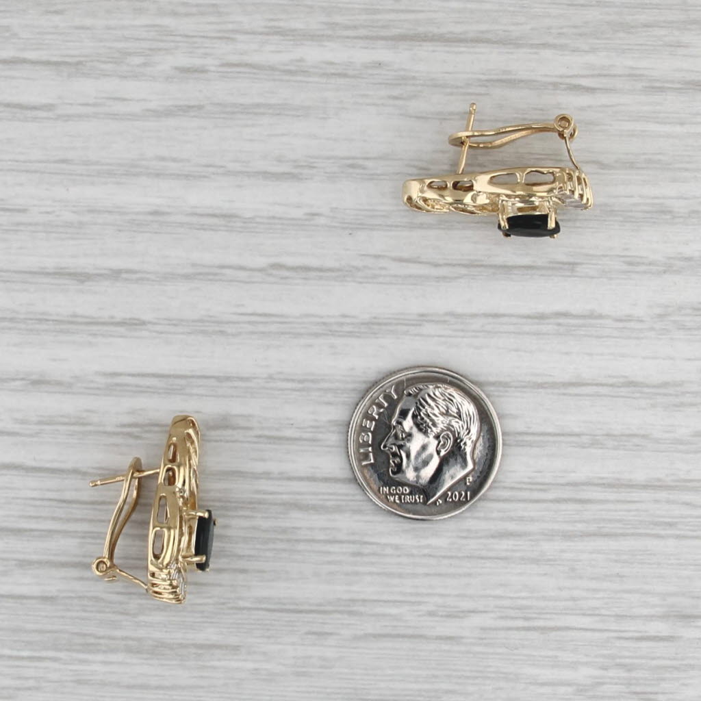 2.50ctw Blue Sapphire Diamond Drop Earrings 14k Yellow Gold Omega Backs