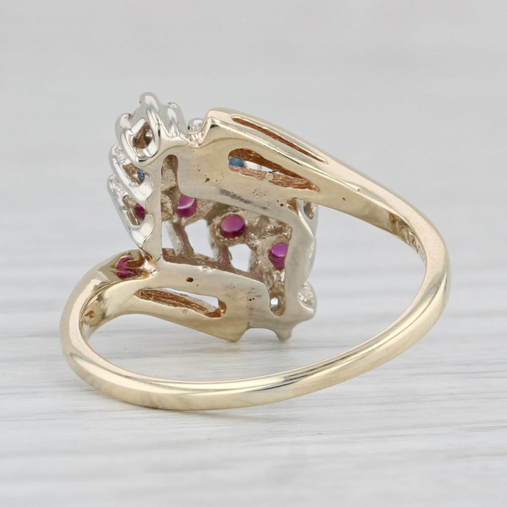 Light Gray 0.47ctw Ruby Sapphire Diamond Bypass Ring 14k Yellow Gold Size 5.25