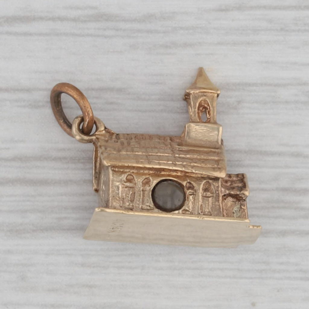 Gray Vintage Stanhope Church Charm 14k Yellow Gold Pendant Missing Insert AS IS