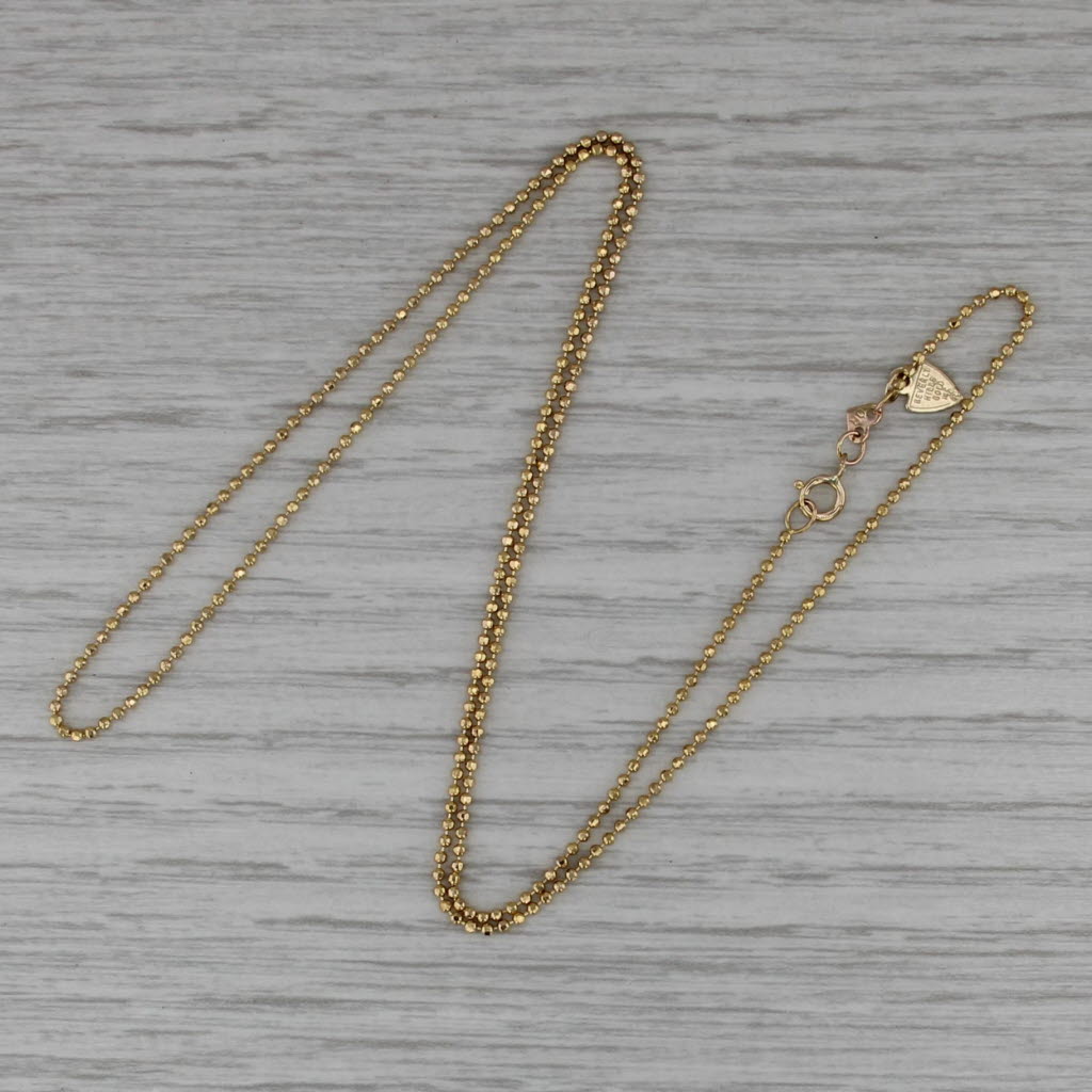 18" 1.2mm Bead Chain Necklace 14k Yellow Gold Bevelry Hills Gold