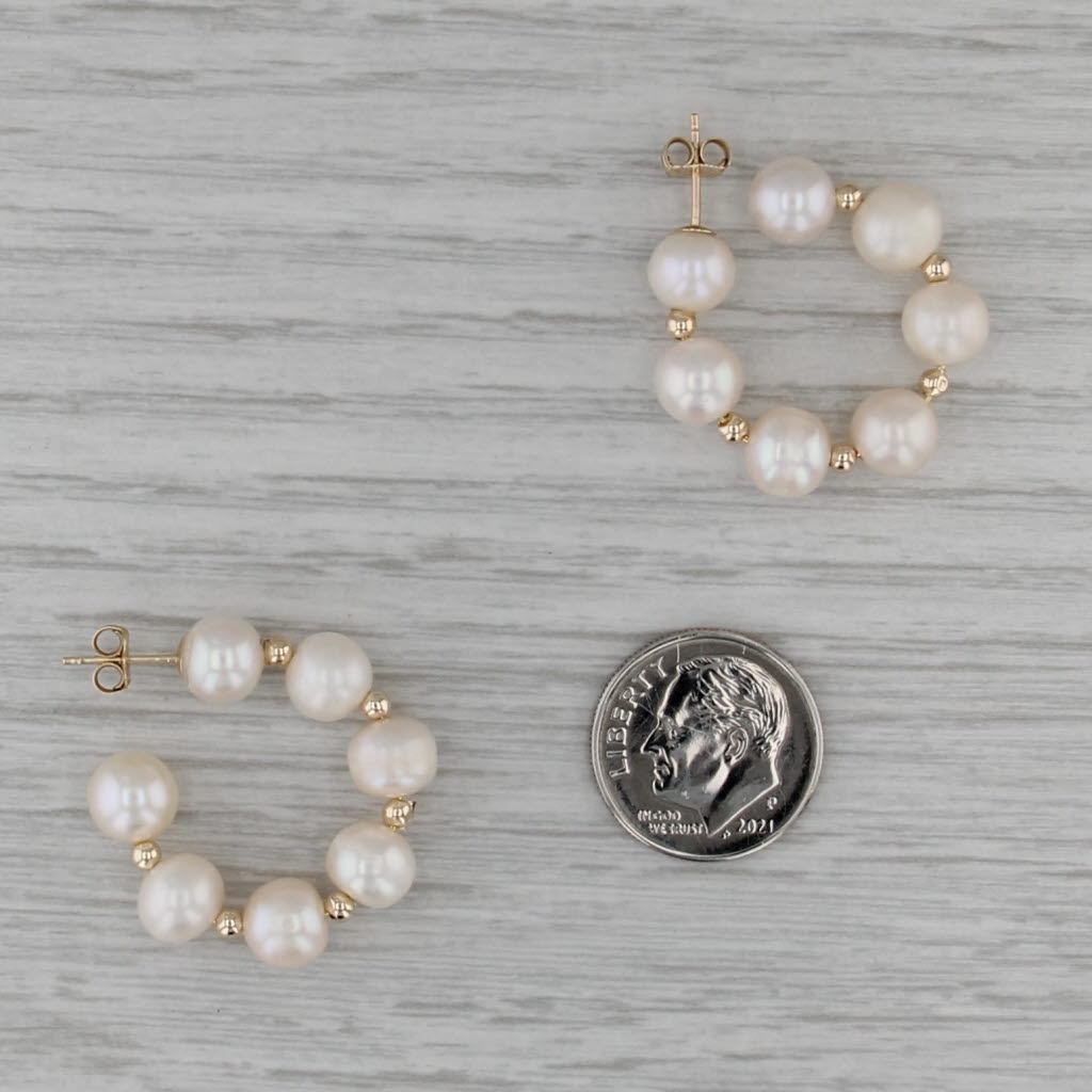 Cultured Pearl Hoop Earrings 14k Yellow Gold Round Bead Studs