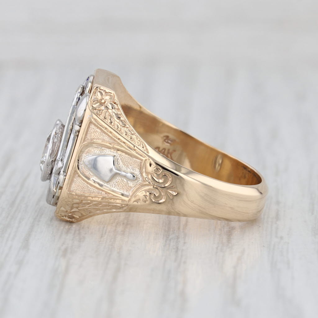 1.31ct Diamond Masonic Signet Ring 14k Gold Size 12.5 Square Compass Blue Lodge