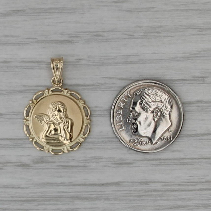 Guardian Angel Pendant 14k Yellow Gold Prayer Protection Token Cherub